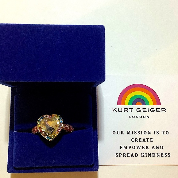 Kurt Geiger London Rainbow Crystal Heart Cocktail Ring 7 New - Picture 4 of 5